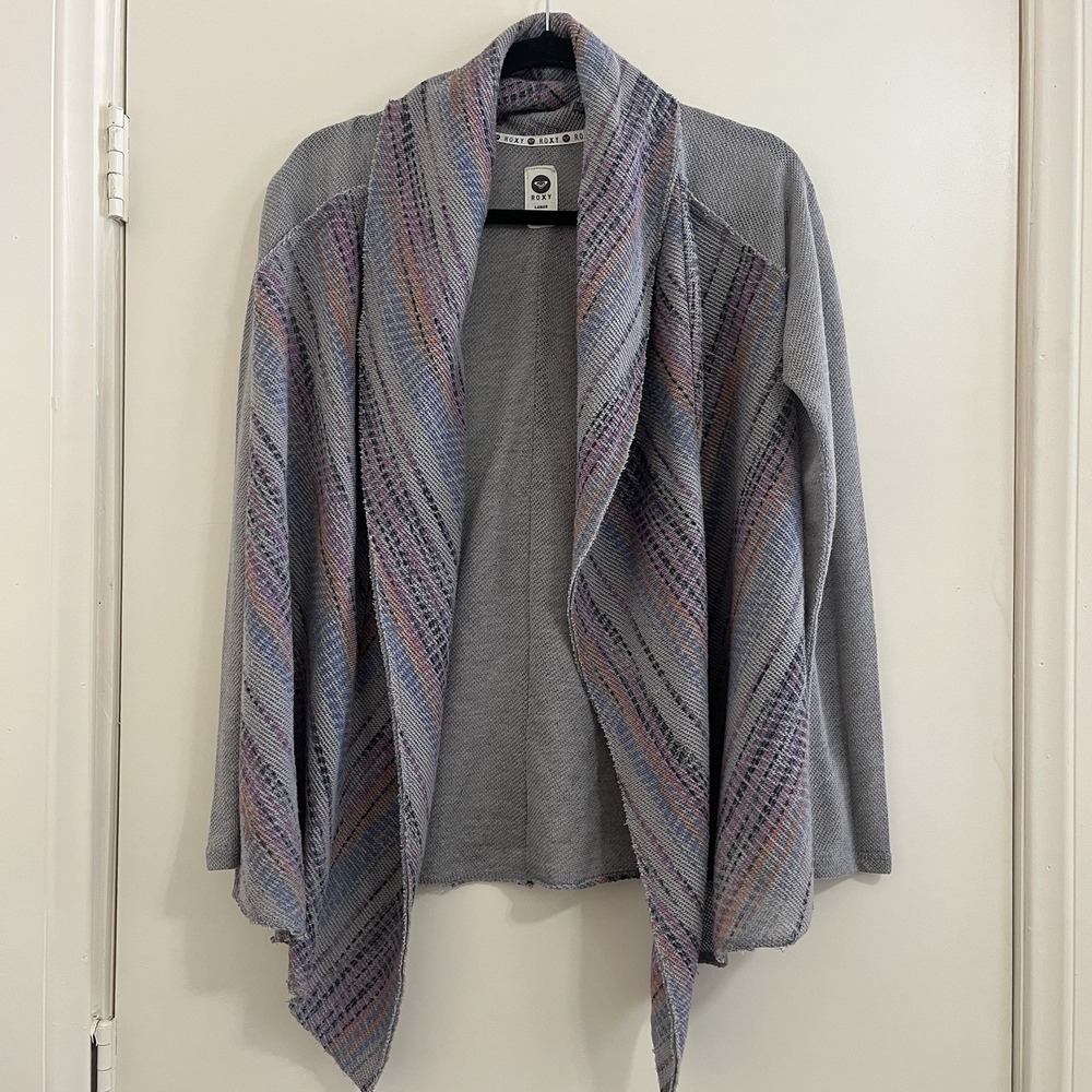 Roxy Womens‎ Large Draped Cardigan Waterfall Shawl Collar Open Front Knit Boho.